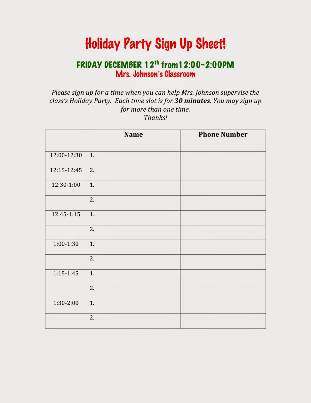 avenue b: Holiday Party Sign Up Sheets