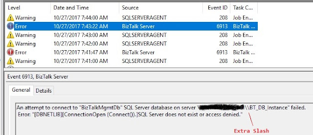 An attempt to connect BizTalk management db failed
