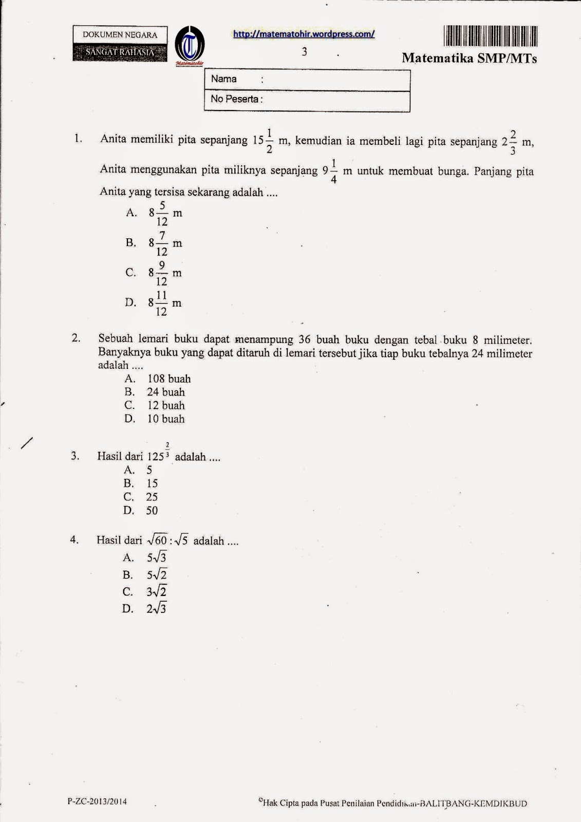 Contoh Soal Matematika Di Korea Selatan Mata Pelajaran