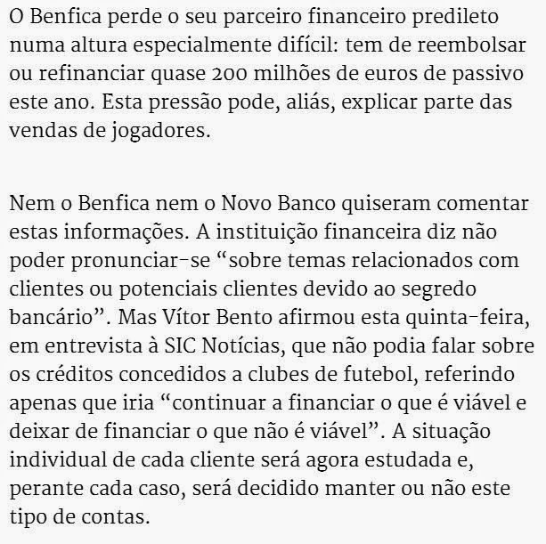 Novo Banco corta crédito ao Benfica Expresso