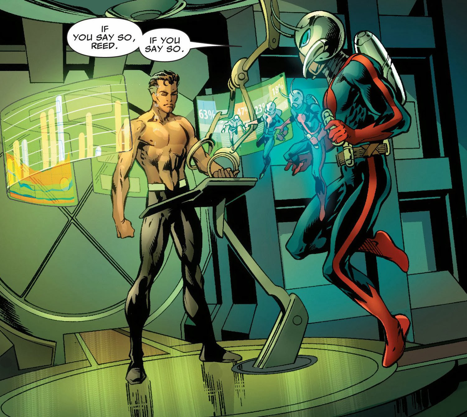 In Fantastic Four #2 (2012), a bare-chested Reed Richards explains to Ant- Man his current medical condition: Ant Man Porn - In Fantastic Four #2 (2012), a bare-chested Reed Richards explains to Ant- Man his current medical condition:
