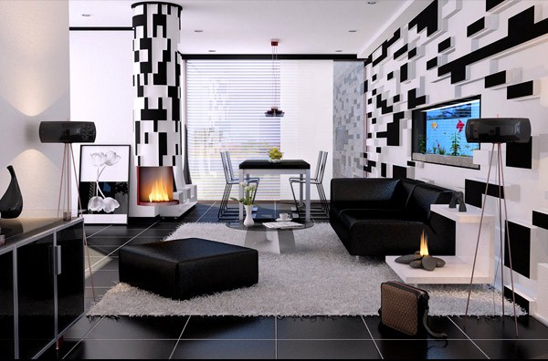 Ruang Tamu Modern Kontemporer Hitam Dan Putih Rancangan Desain Ruang Tamu Modern Kontemporer Hitam Dan Putih