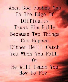 When God pushes you to the edge of difficulty, trust him fully because two things can happen. Either he'll catch you when you fall, or he will teach you how to fly.