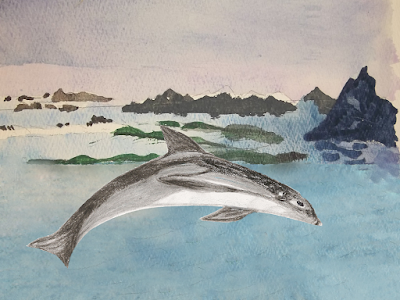 Leaping dolphin, mixed media by Annake