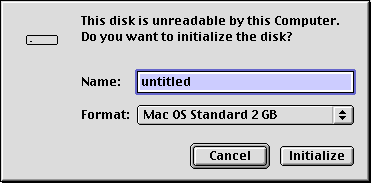 'This disk is unreadable by this Computer. Do you want to initialize the disk?'