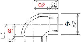 白・黒ねじ込み式管継手 径違いエルボ（ＲＬ）の寸法表|配管継手寸法表 