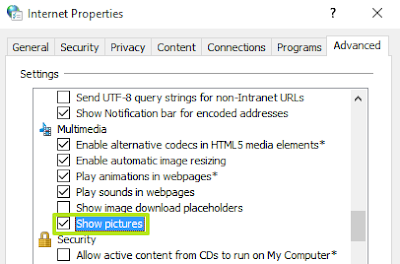 Advanced pada Internet Properties Windows 10
