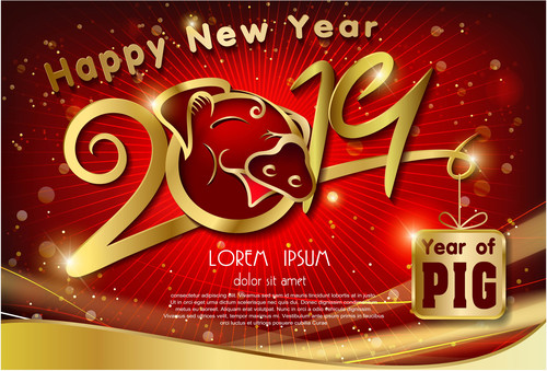 Golden text of 2019 pig of year free vector free icon vector