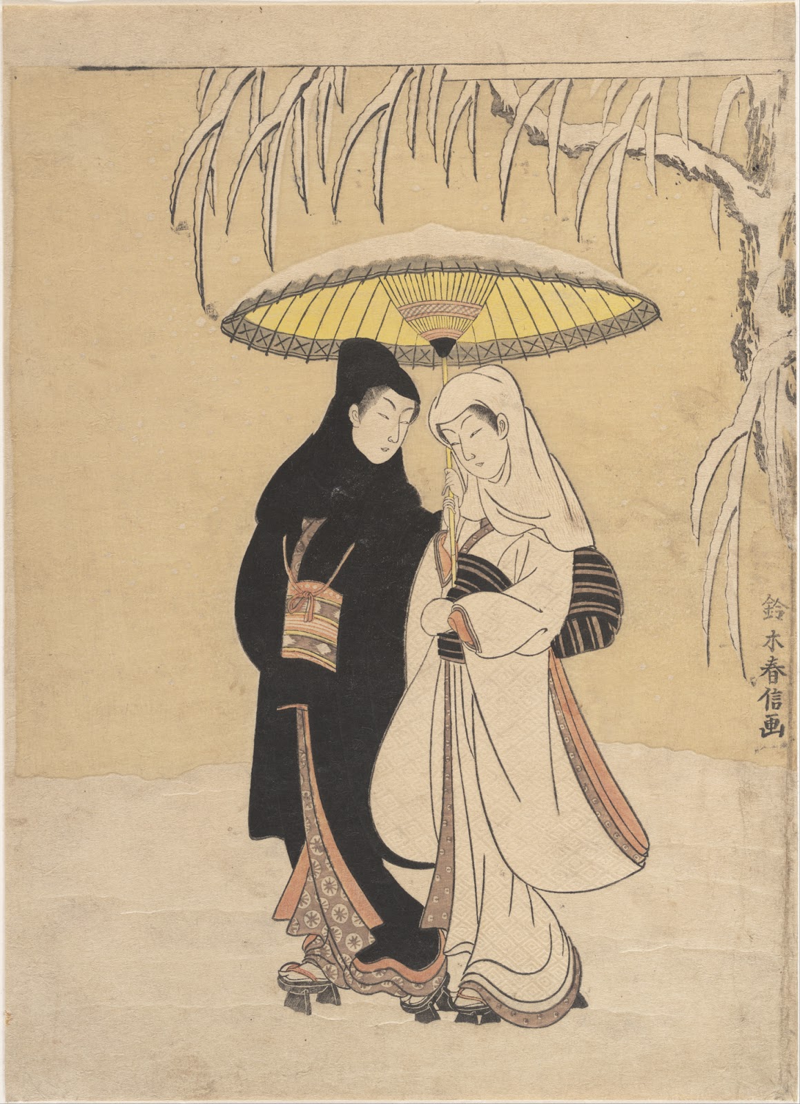 Suzuki Harunobu Lovers Walking in the Snow (176472)