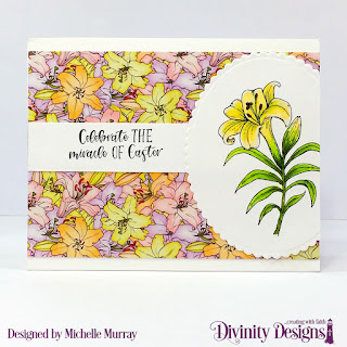 Divinity Designs Stamp Set: Miracle of Easter, Paper Collection: Spring Flowers 2019,  Custom Dies: Scalloped Oval
