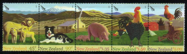 2005年ニュージーランド ボーダー・コリーの親子と家畜たちの切手