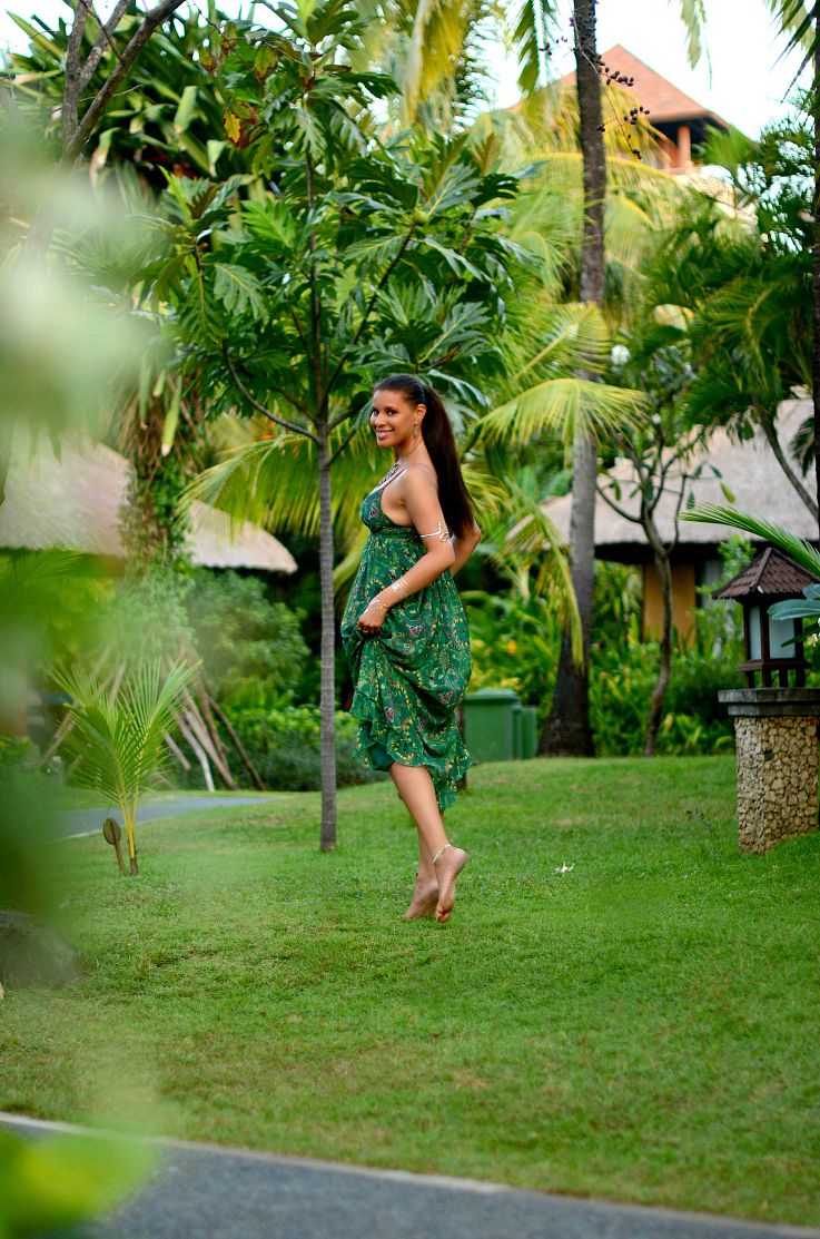 Bali, Indonesia, LookBook Store Green printed maxi dress, Coin necklace, Myca Couture, Legian Beach hotel, Flash tattoo,Tamara Chloé, TC Style Clues