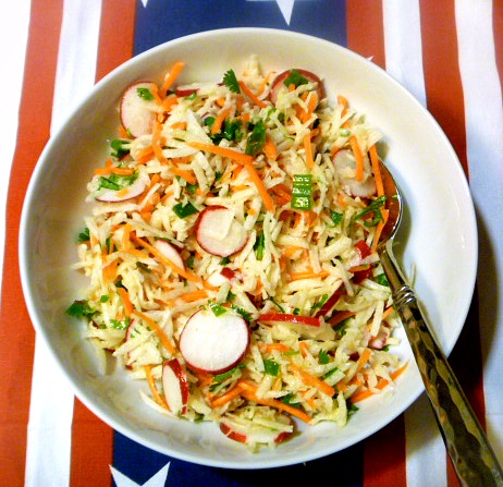 Jicama Radish Slaw is a wonderful side dish that it easy to take along to a party, or quick enough to throw together for a backyard cookout - Slice of Southern