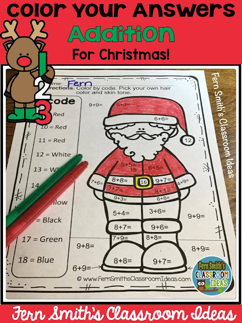   Fern Smith Classroom Ideas Color By Numbers Christmas Math Mixed Addition Facts at TeacherspayTeachers.