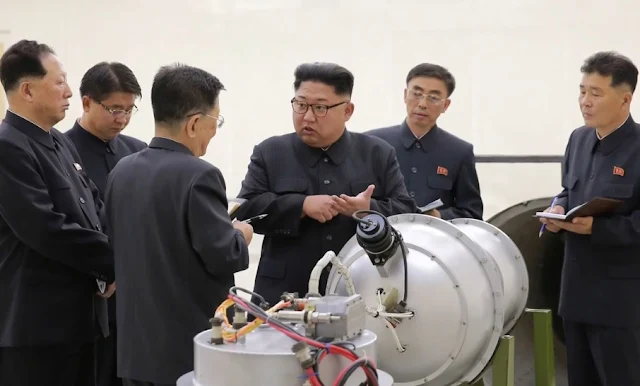 Image Attribute: Kim Jong-Un at the Nuclear Weapons Institute, inspecting what it said was a miniaturized H-bomb that could be fitted onto an intercontinental ballistic missile. / Source: KCNA