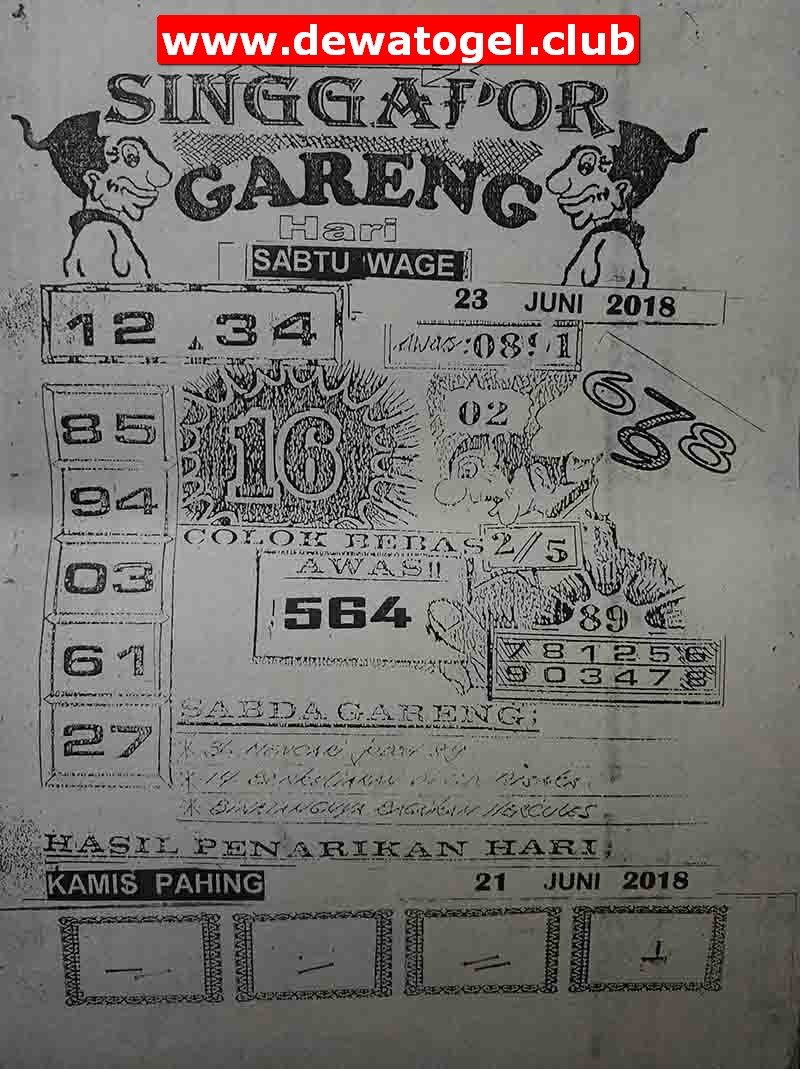 Prediksi Togel Singapura Sabtu 23 Juni 2018 Syair Kode Dewa Togel