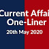 Current Affairs One-Liner: 20th May 2020