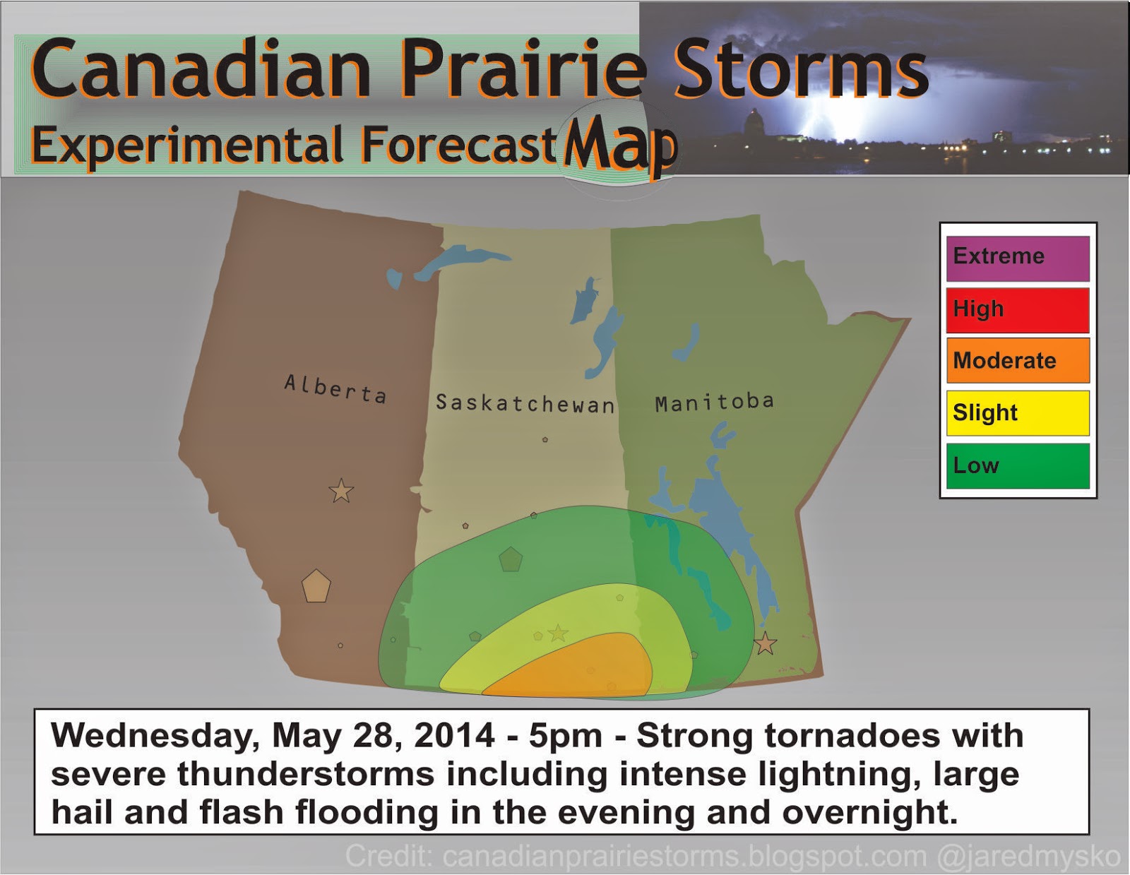 Canadian Prairie Storms Severe Weather Outlook Map Wednesday, May 2014