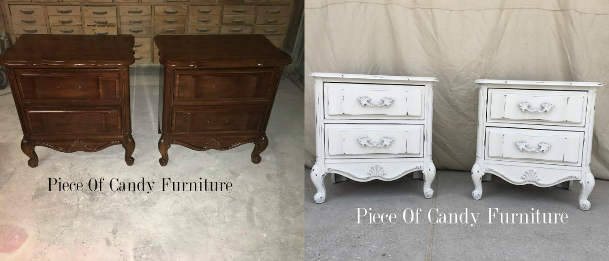Piece Of Candy Furniture Distressed White French Nightstands Set....