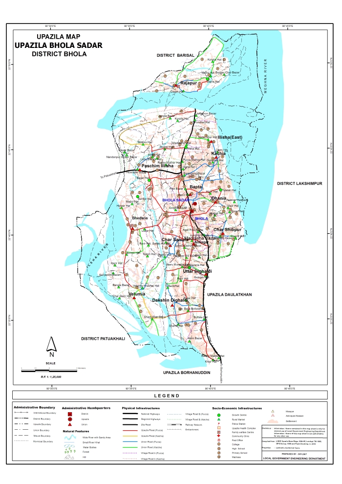 Bhola Sadar Upazila Map Bhola District Bangladesh