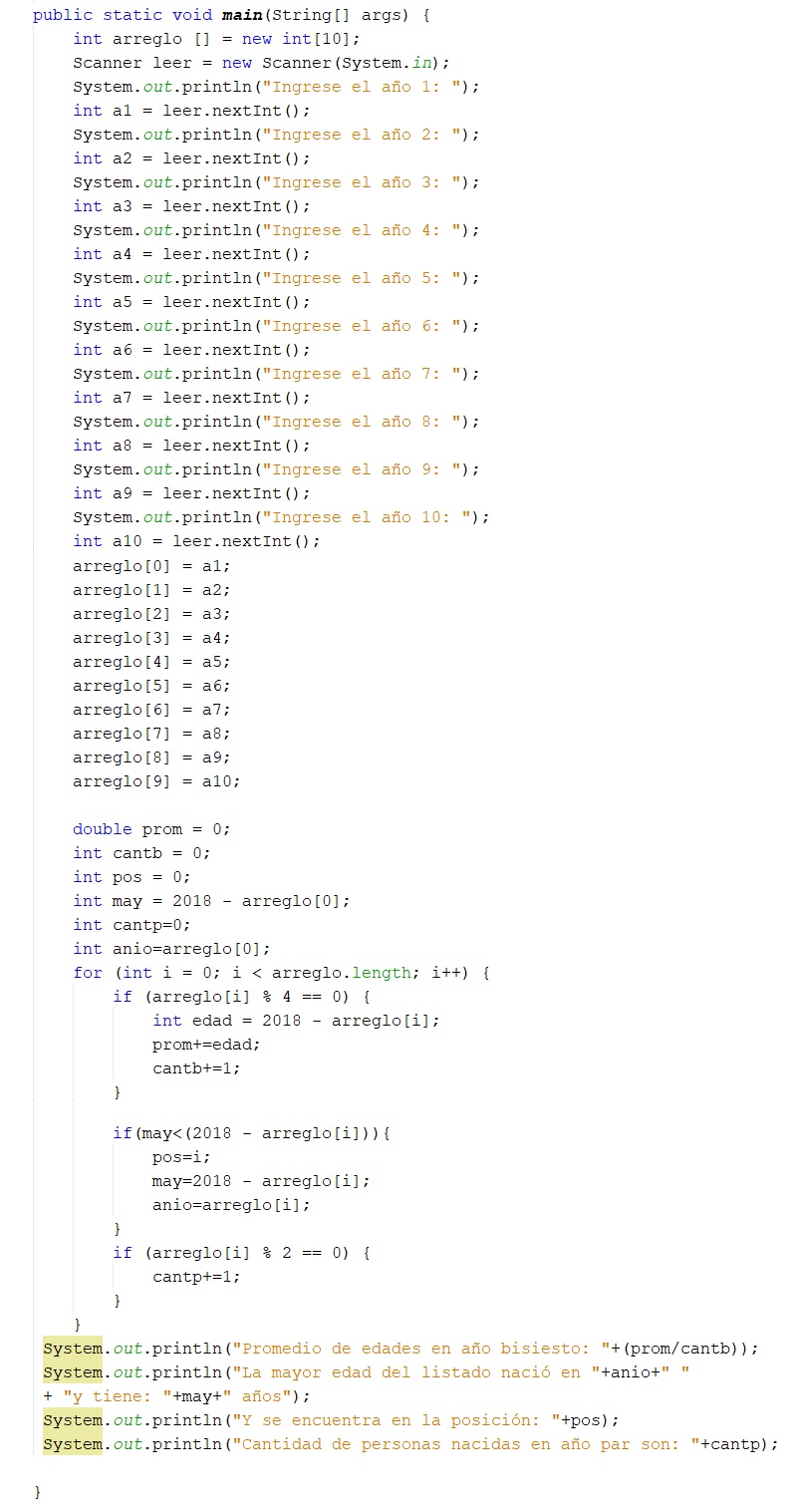 Programa en Java que solicita los años de nacimiento
