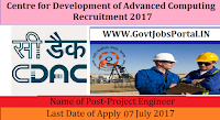 Centre for Development of Advanced Computing Recruitment 2017-Project Engineer