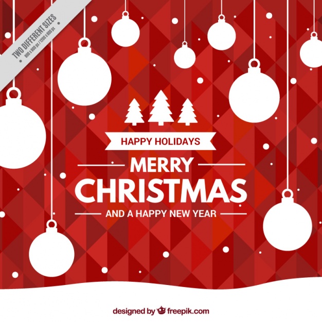 Geometric red background with christmas balls Free Vector