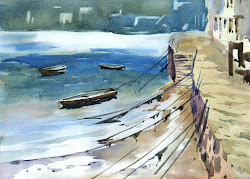 webb david watercolour above christchurch castle foot