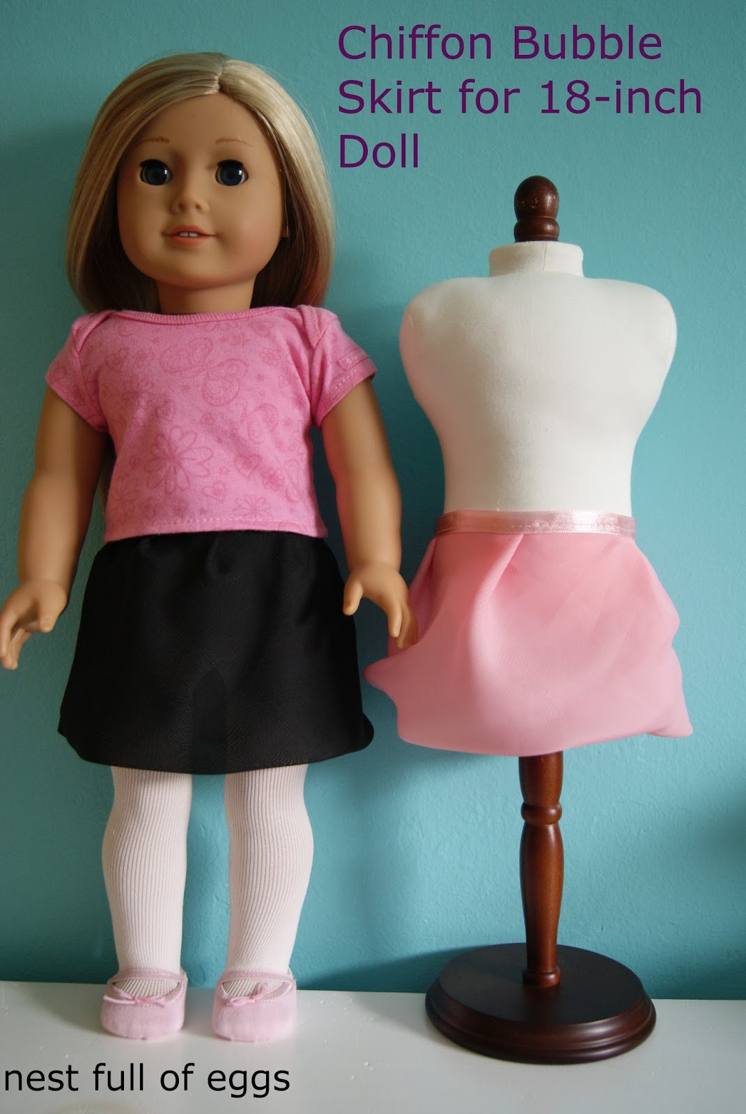 Chiffon bubble skirt for 18-inch doll by nest full of eggs