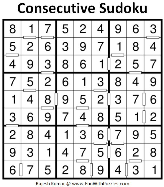 Consecutive Sudoku (Fun With Sudoku #202) Solution