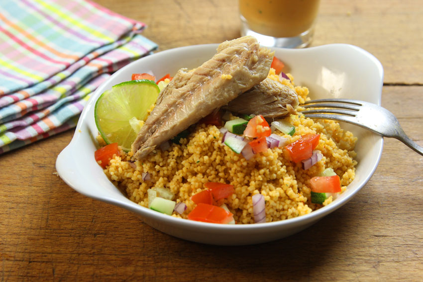 Un soltero en la cocina CUSCUS DE GAZPACHO CON CABALLA