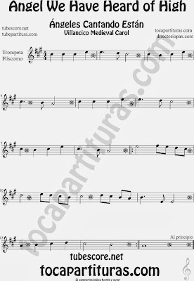 Partitura de para Trompeta y Fliscorno Villancico Christmas Carol Sheet Music for Trumpet and Flugelhorn Music Scores