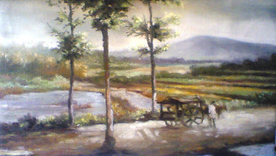  Lukisan  Pemandangan  Desa di Kaki Gunung