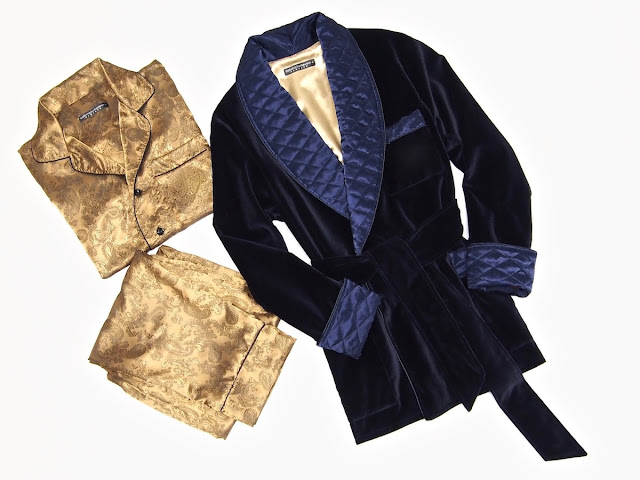 Men's luxury velvet smoking jacket robe quilted silk dressing gown