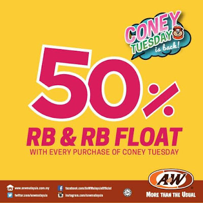 A&W Malaysia Coney Tuesday Root Beer Float RB Half Price Promo