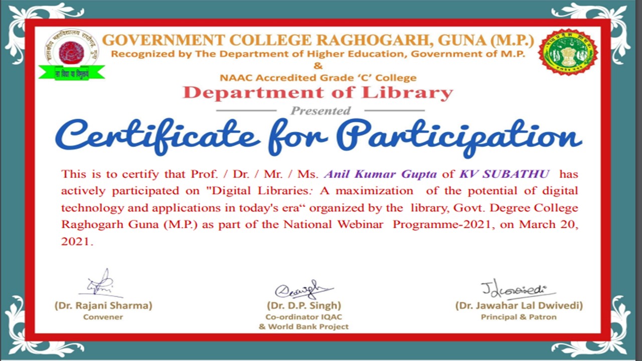 National Webinar Certificate