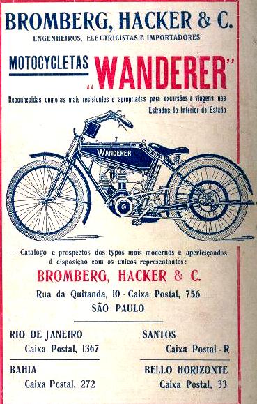 Propaganda de 1914 das Motocicletas Wanderer. Loja autorizada na cidade de São Paulo.
