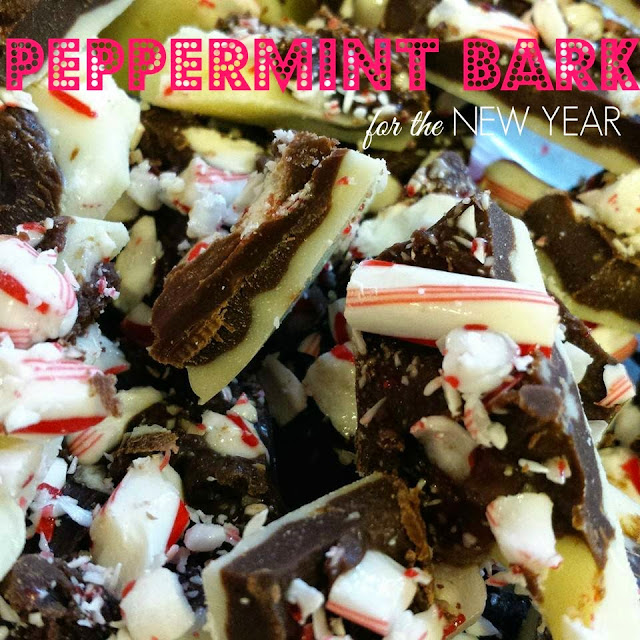 homemade peppermint bark with crushed candy canes on top of white and dark chocolate