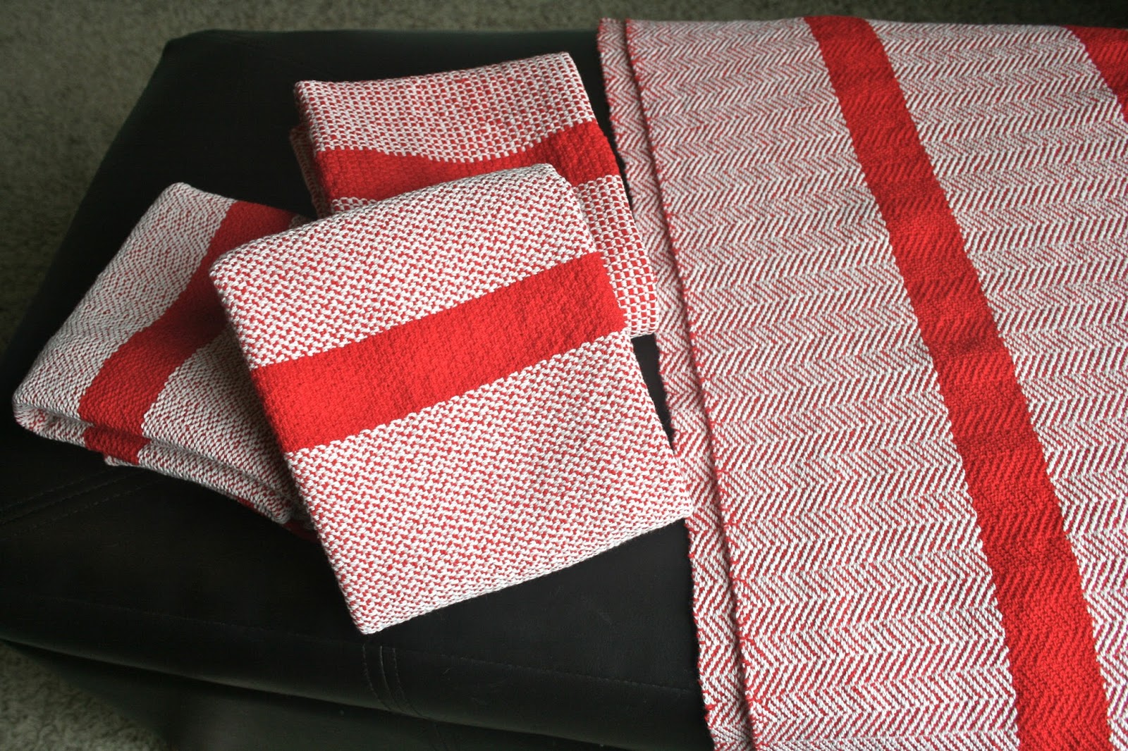 More Hours Per Day Red/Natural Striped Kitchen Towels