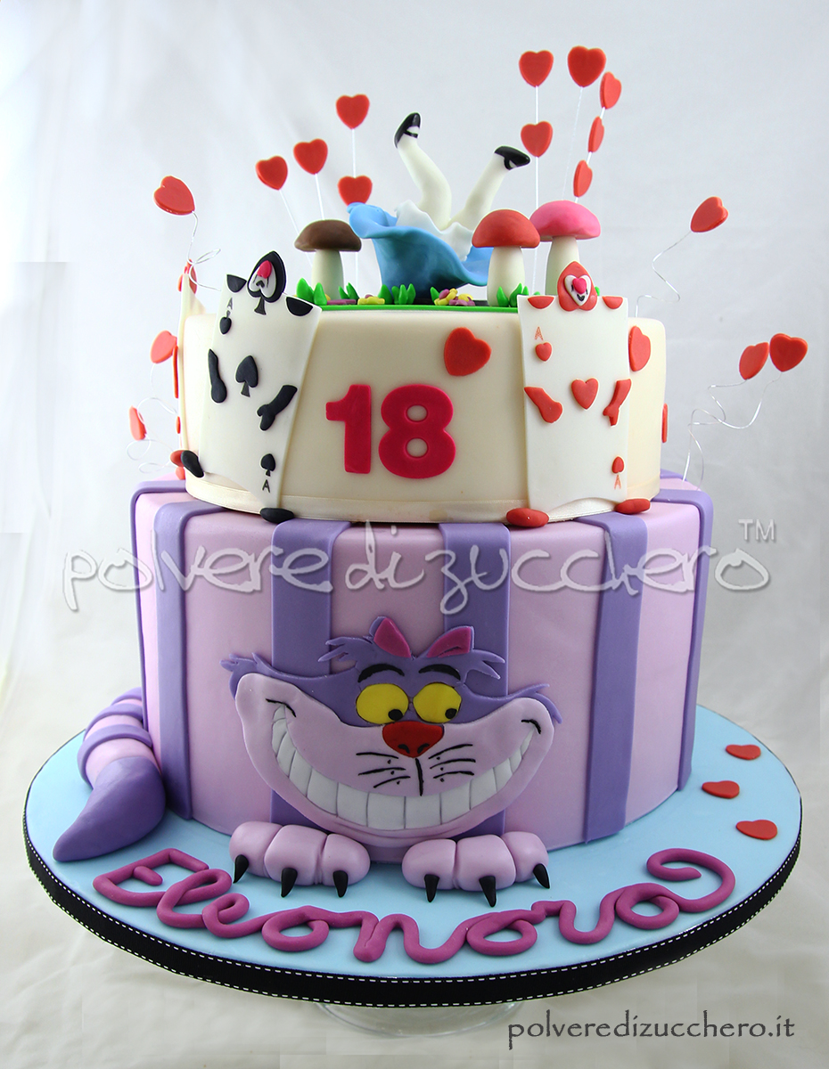cake design torta decorata Alice in Wonderland alice nel paese della meraviglie polvere di zucchero torta pasta di zucchero