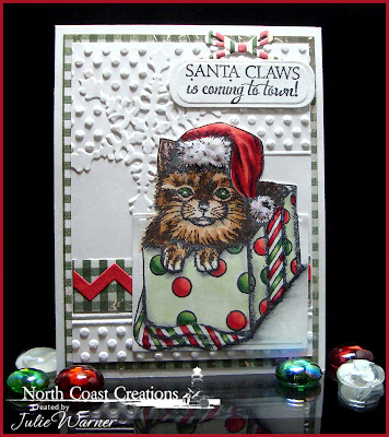 Stamps - North Coast Creations Santa Claws, ODBD Christmas Paper Collection 2013, ODBD Custom Circle Ornaments Die