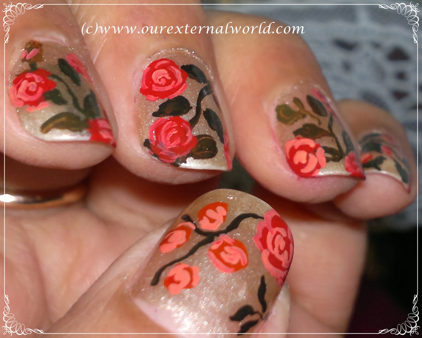 9. "Vintage Rose Nail Design with Crystal Embellishments" - wide 8