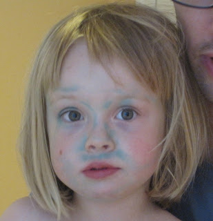 Green marker, 3.5-year-old face.