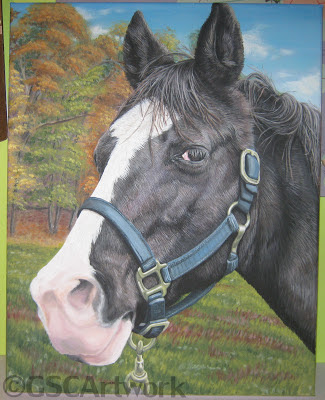 whiskey black horse animal acrylic painting in progress
