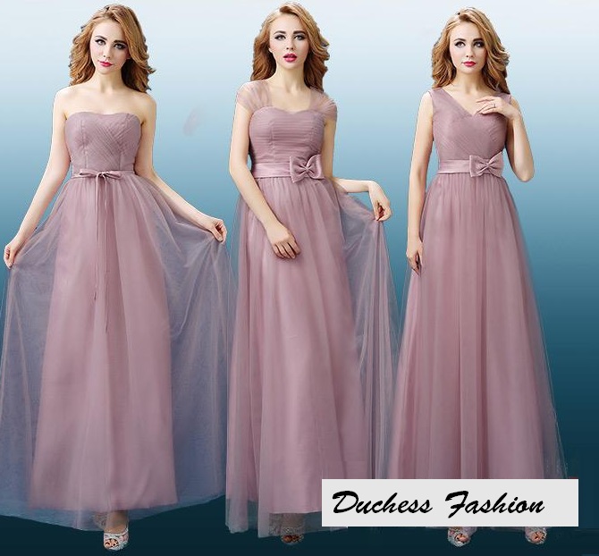 3-Style Muddy Pink Lace Tulle Net Bridesmaids Maxi