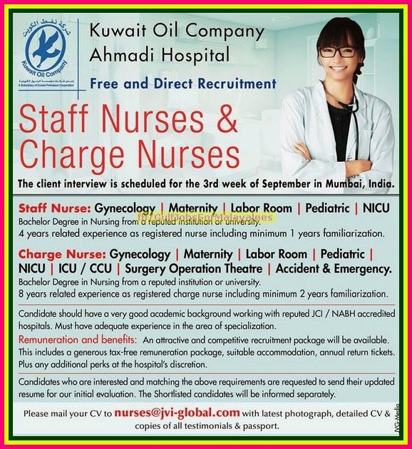 Kuwait Oil COmpany Ahmadi Hospital Jobs Free Recruitment