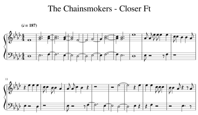 Piano Sheet Music Pdf The Chainsmokers Piano Sheet Music Closer