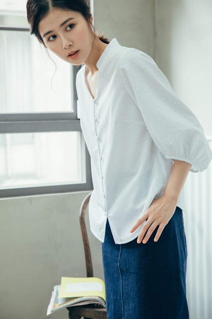 復刻-格子描圖紙 V領寬口袖襯衫