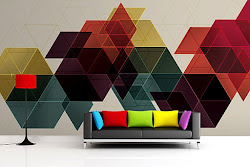 geometric wall mural painting geometrical patterns interior murals decoration modern colourful shapes pattern decor contemporary idea combinations sofa walls paint