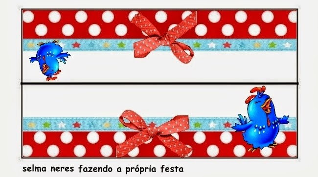 Gallinita Pintadita en Rojo y Celeste: Kit para Imprimir Gratis. Esta es otra etiqueta para golosinas.